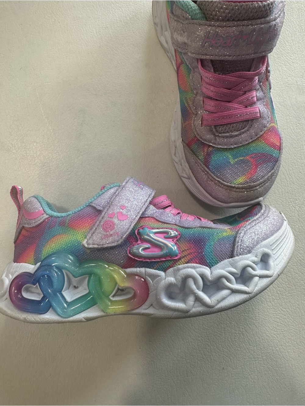 Skechers Kids Rainbow Heart Light-Up Sneakers with Pink Accents